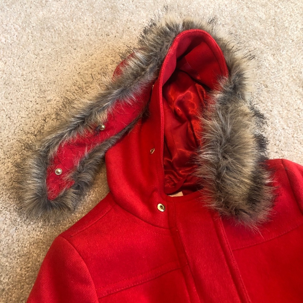 J. Crew Red Chateau Parka With Faux Fur Hood Womens Size 0 Winter Coat Jacket - Picture 4 of 13